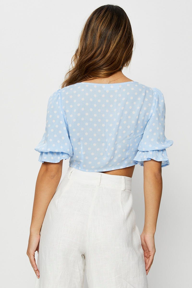 SEMI CROP Polka Dot Crop Top Bustier Short Sleeve for Women by Ally