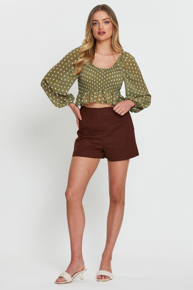 SEMI CROP Polka Dot Crop Top Long Sleeve for Women by Ally