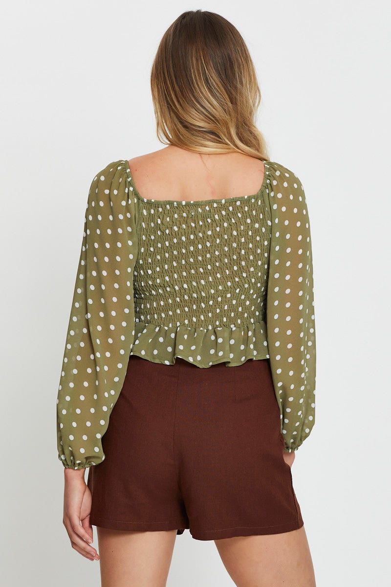 SEMI CROP Polka Dot Crop Top Long Sleeve for Women by Ally