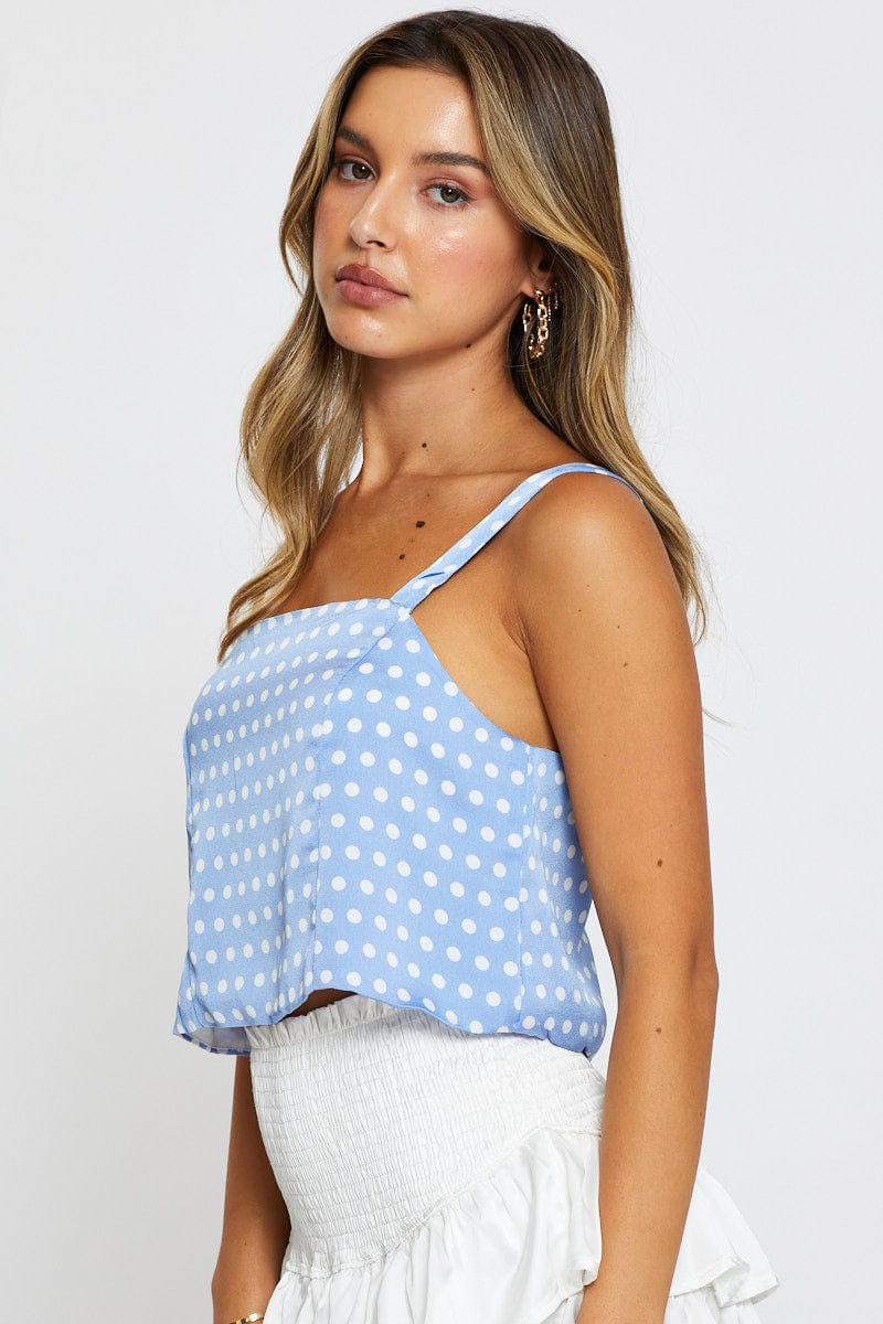 SEMI CROP Polka Dot Singlet Top Square Neck Linen for Women by Ally