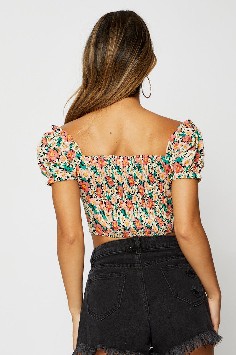 SEMI CROP Print Crop Top Off Shoulder Short Sleeve for Women by Ally