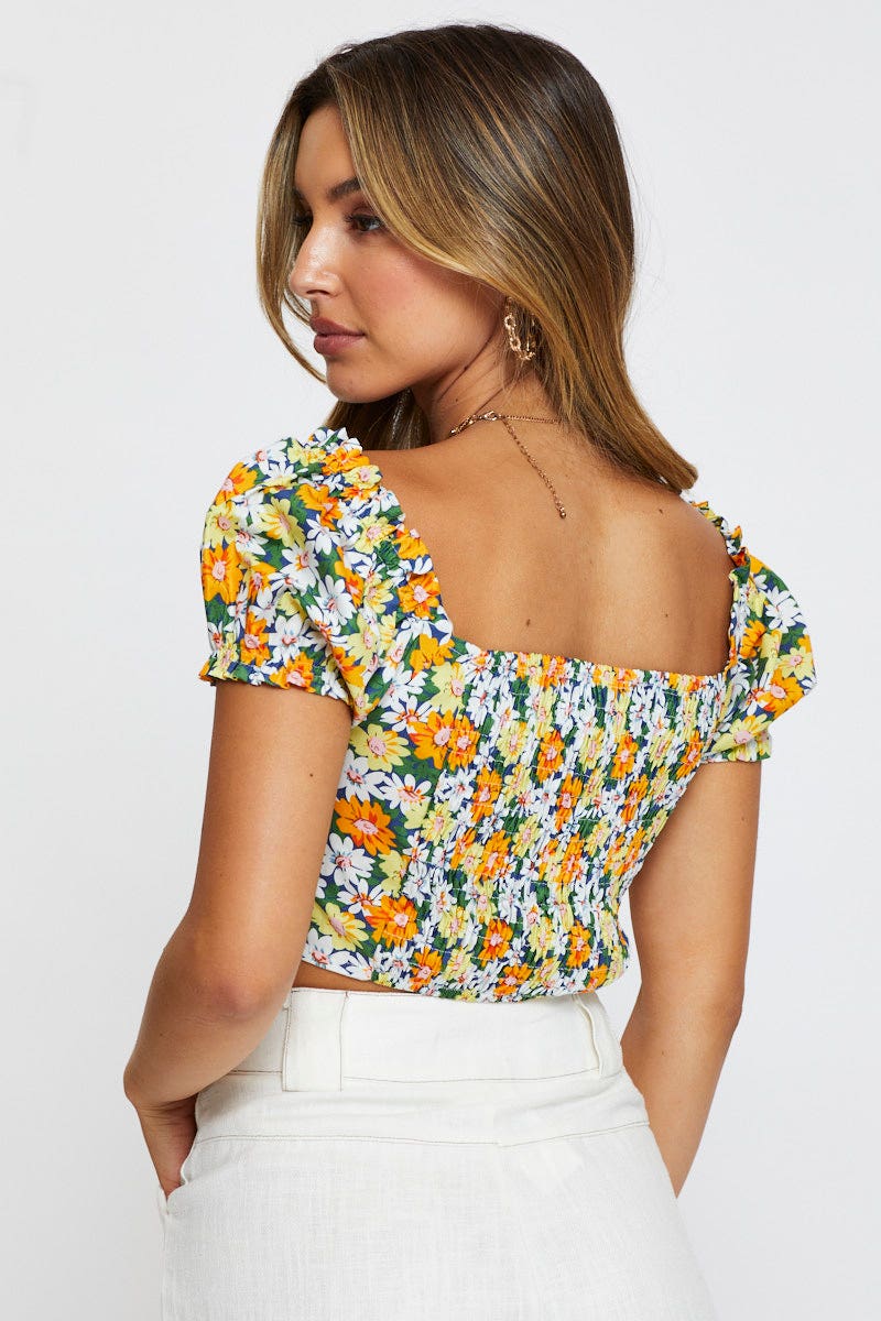SEMI CROP Print Crop Top Off Shoulder Short Sleeve for Women by Ally