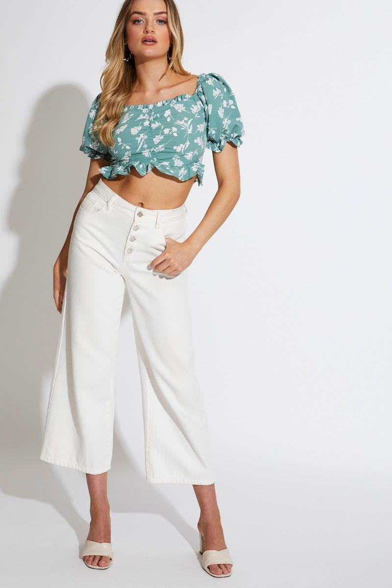 SEMI CROP Print Crop Top Short Sleeve for Women by Ally
