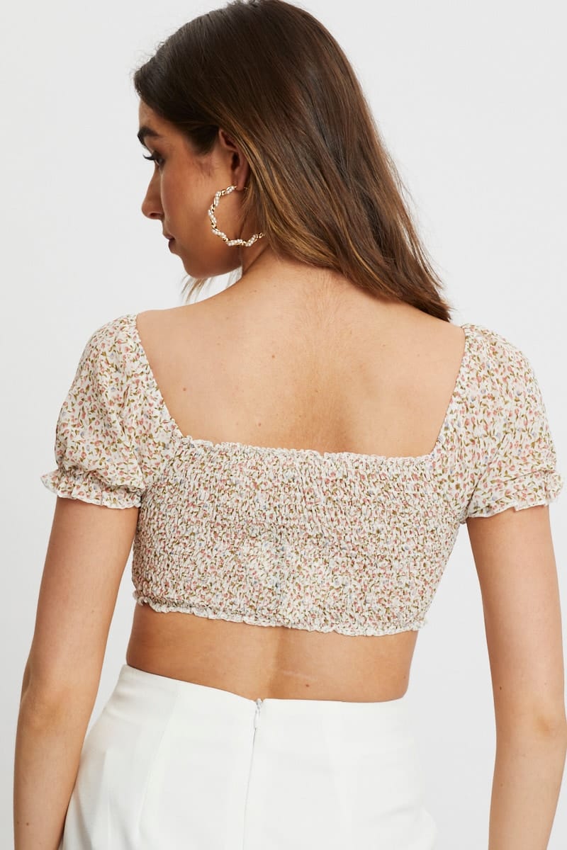 SEMI CROP Print Rouching Crop Top for Women by Ally