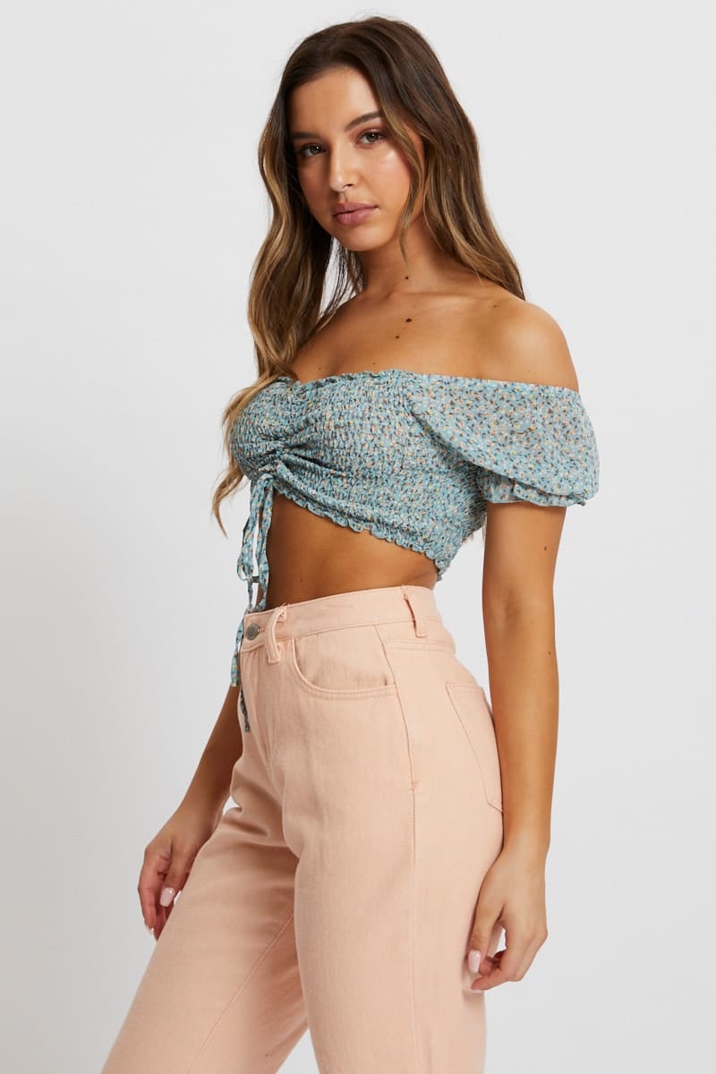 SEMI CROP Print Rouching Crop Top for Women by Ally