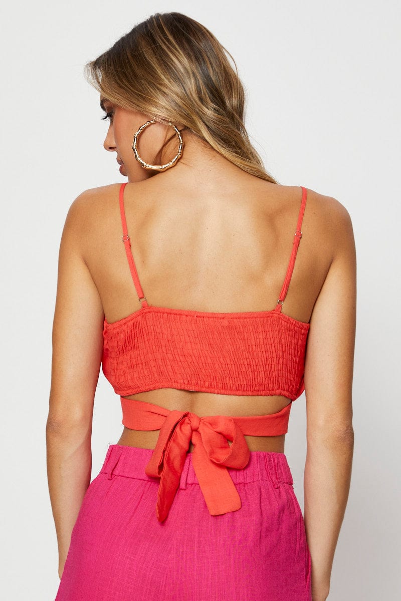 SEMI CROP RED Sleeveless Tie Back Crop Top for Women by Ally