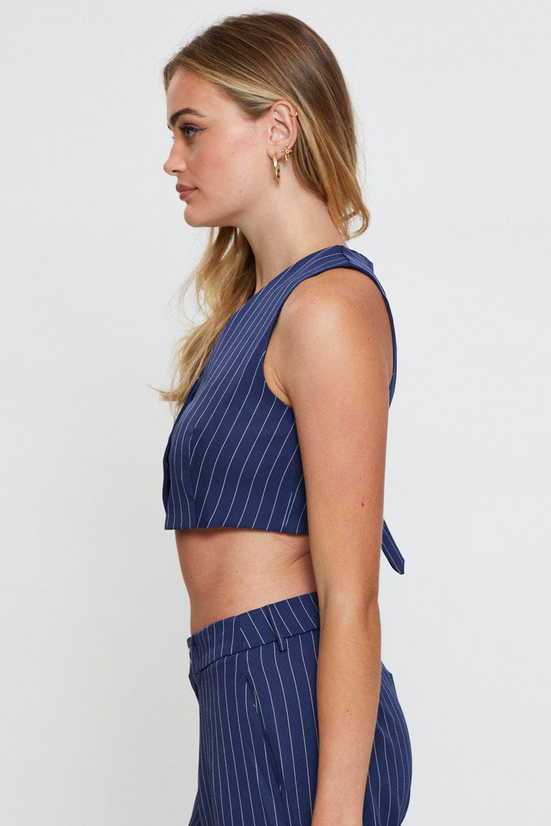 SEMI CROP Stripe Crop Shirts Sleeveless Â  V-Neck for Women by Ally