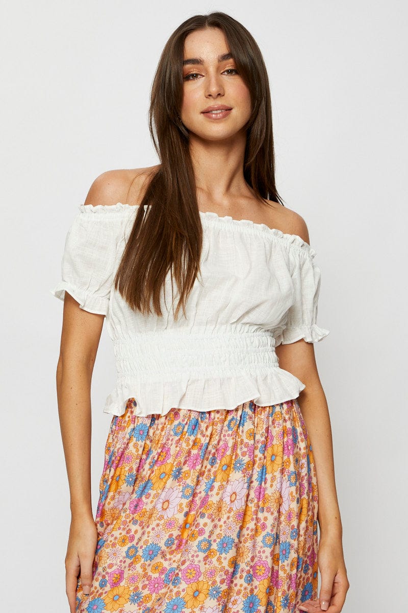 SEMI CROP White Crop Top Off Shoulder for Women by Ally