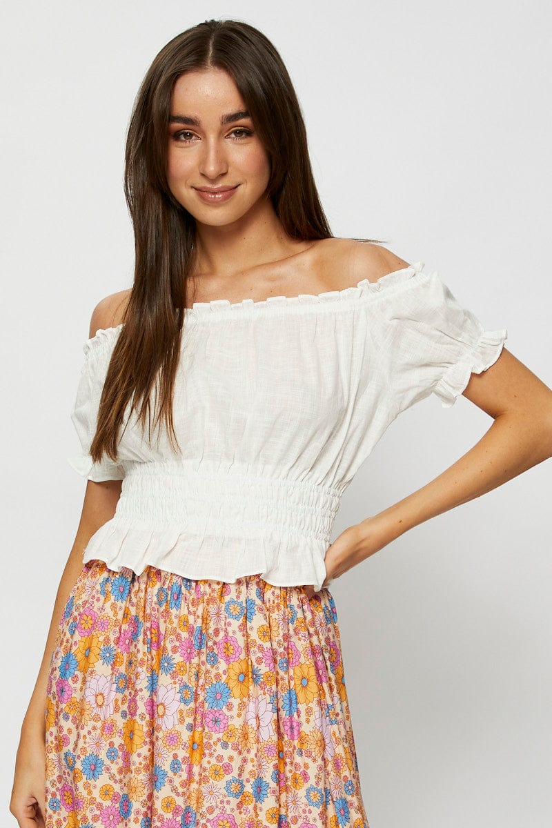 SEMI CROP White Crop Top Off Shoulder for Women by Ally