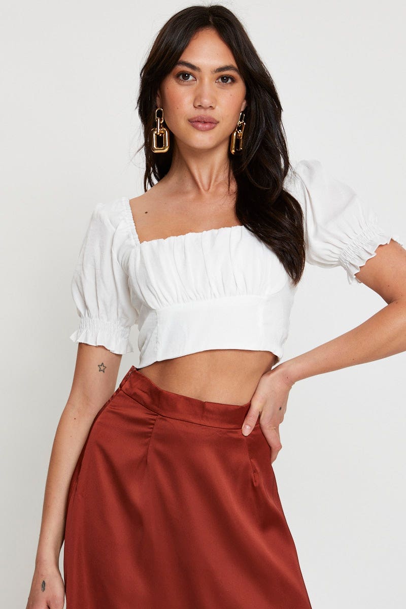 SEMI CROP White Crop Top Short Sleeve for Women by Ally