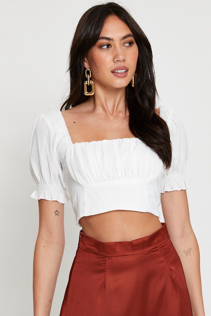 SEMI CROP White Crop Top Short Sleeve for Women by Ally