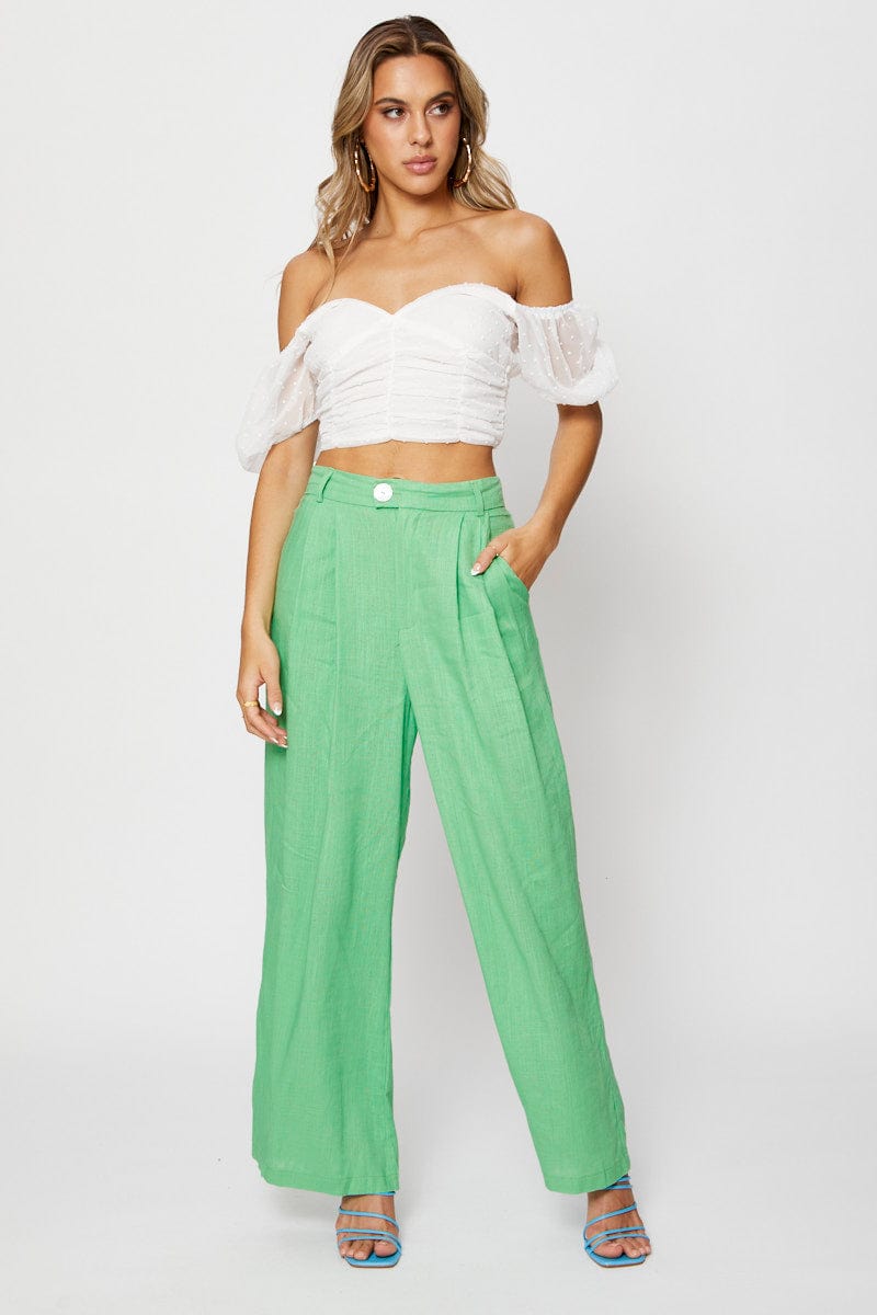 SEMI CROP White Crop Top Short Sleeve Off Shoulder for Women by Ally