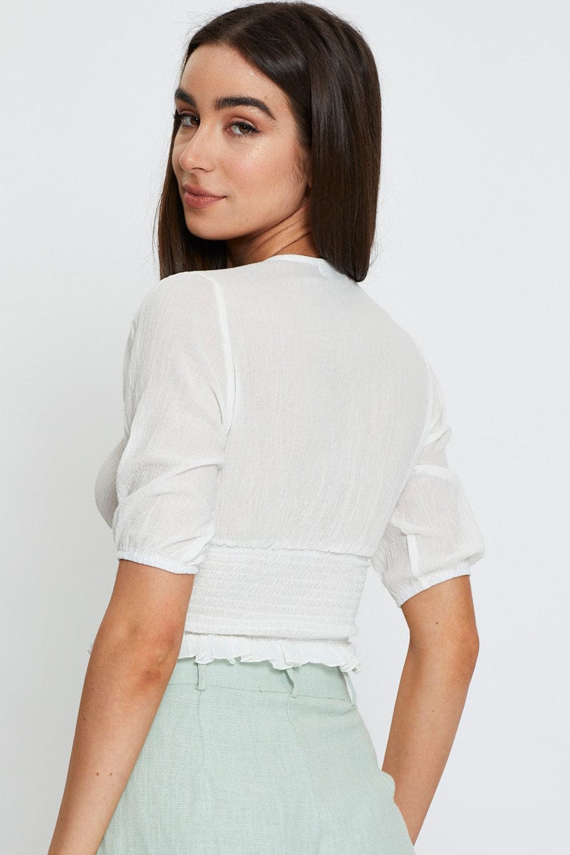 SEMI CROP White Crop Top V-Neck for Women by Ally
