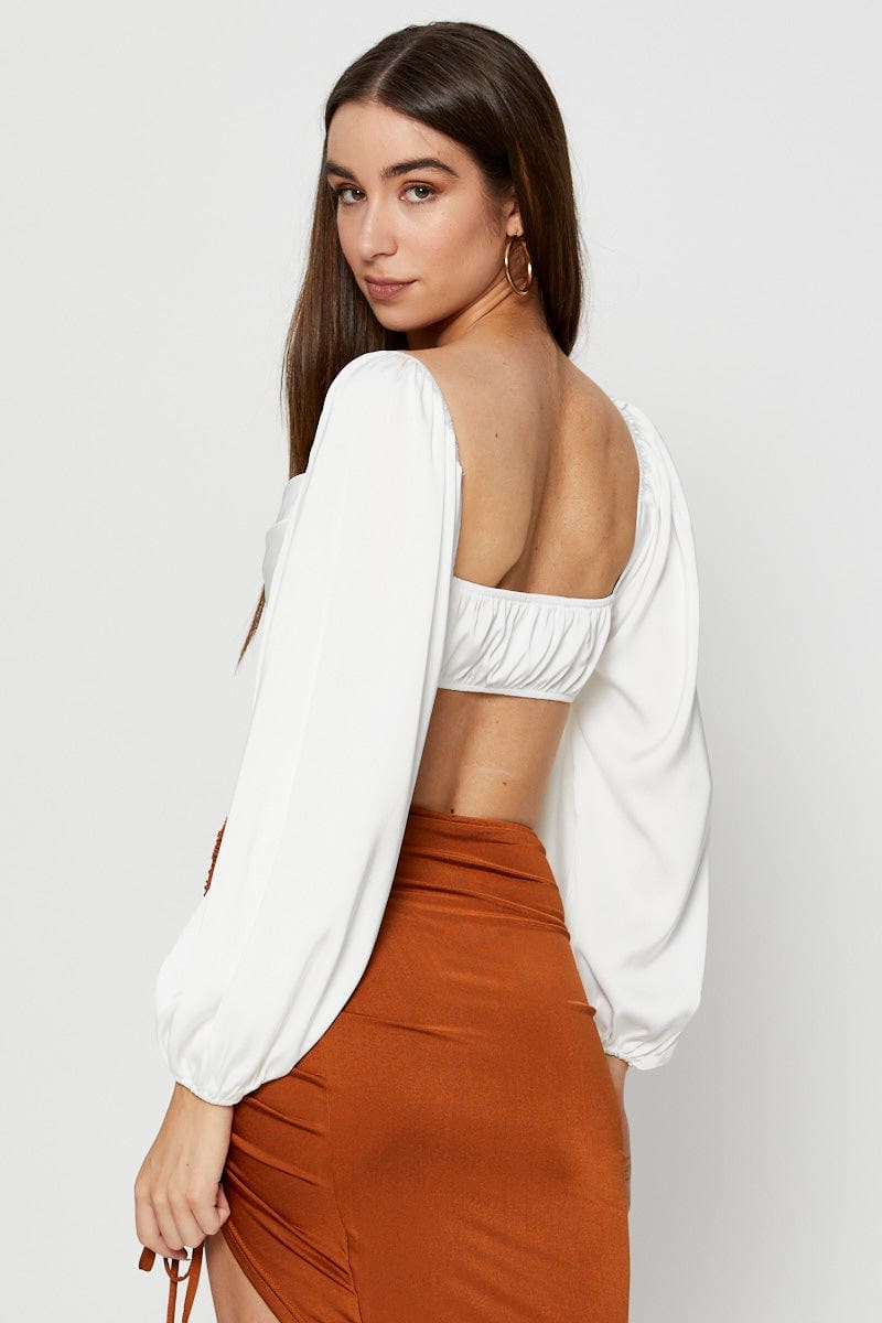 SEMI CROP White Scarf Top Long Sleeve Crop for Women by Ally