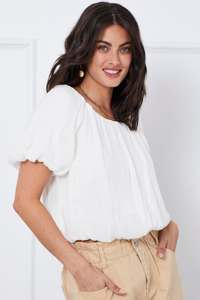 SEMI CROP White Top Short Sleeve Round Neck Oversized for Women by Ally