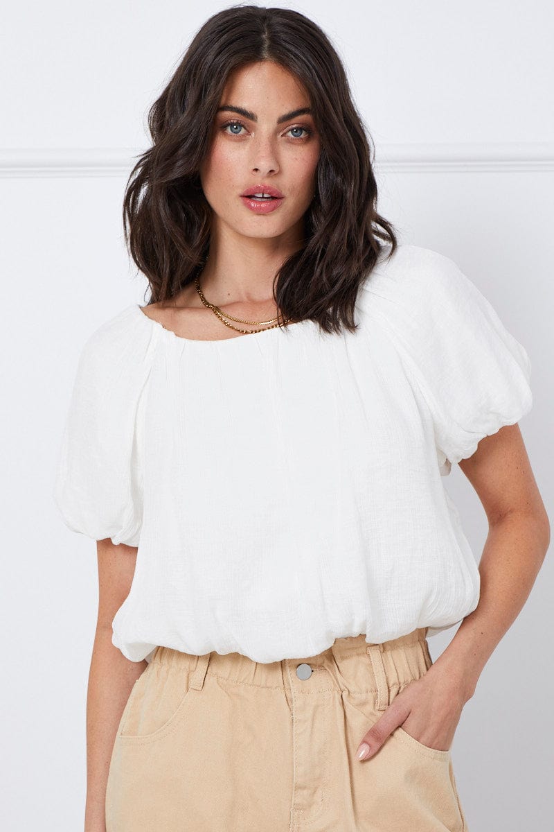 SEMI CROP White Top Short Sleeve Round Neck Oversized for Women by Ally