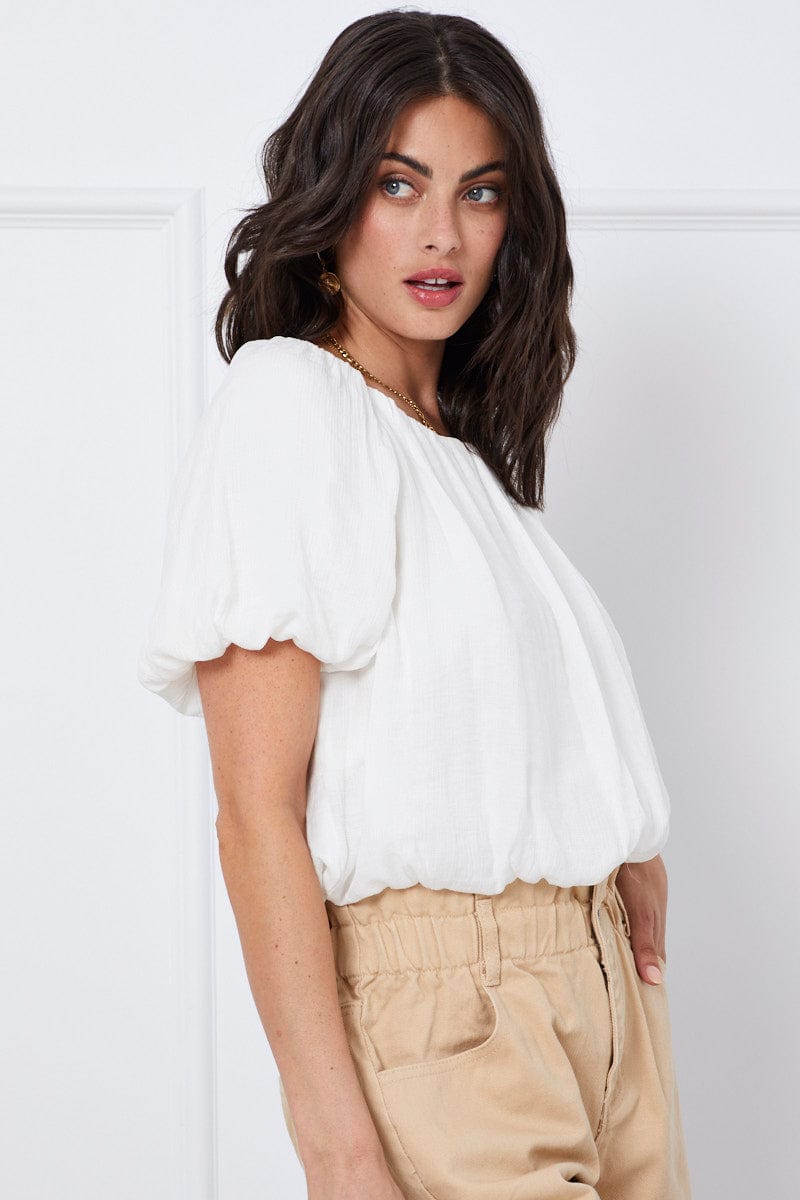 SEMI CROP White Top Short Sleeve Round Neck Oversized for Women by Ally