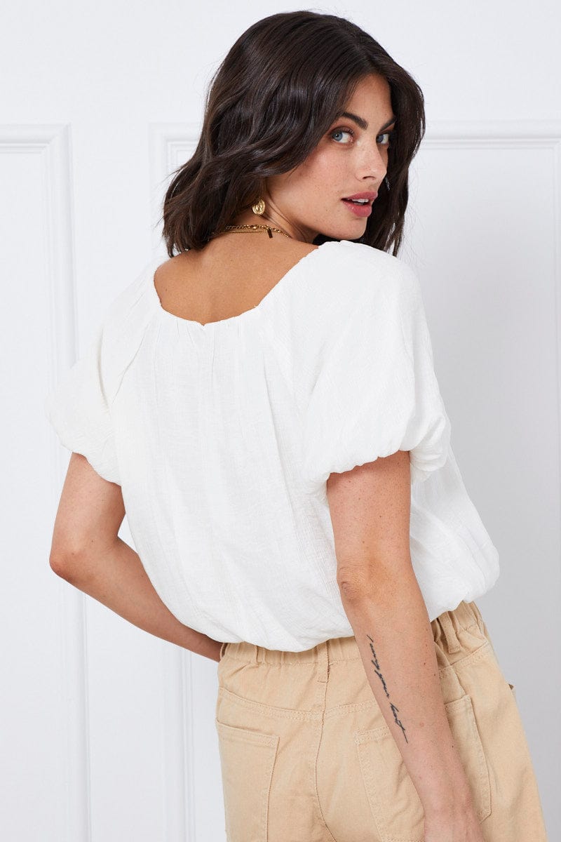 SEMI CROP White Top Short Sleeve Round Neck Oversized for Women by Ally