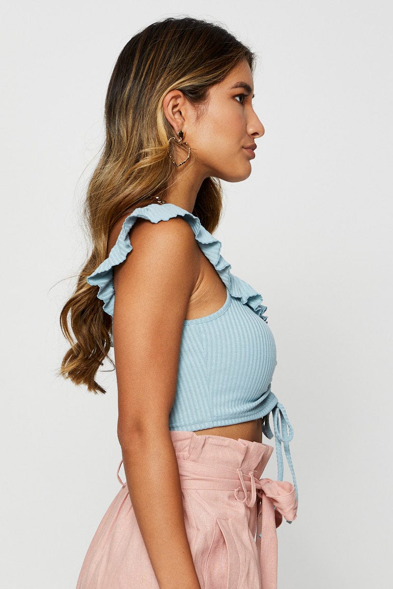 Women’s Blue Frill Detail Top Crop | Ally Fashion