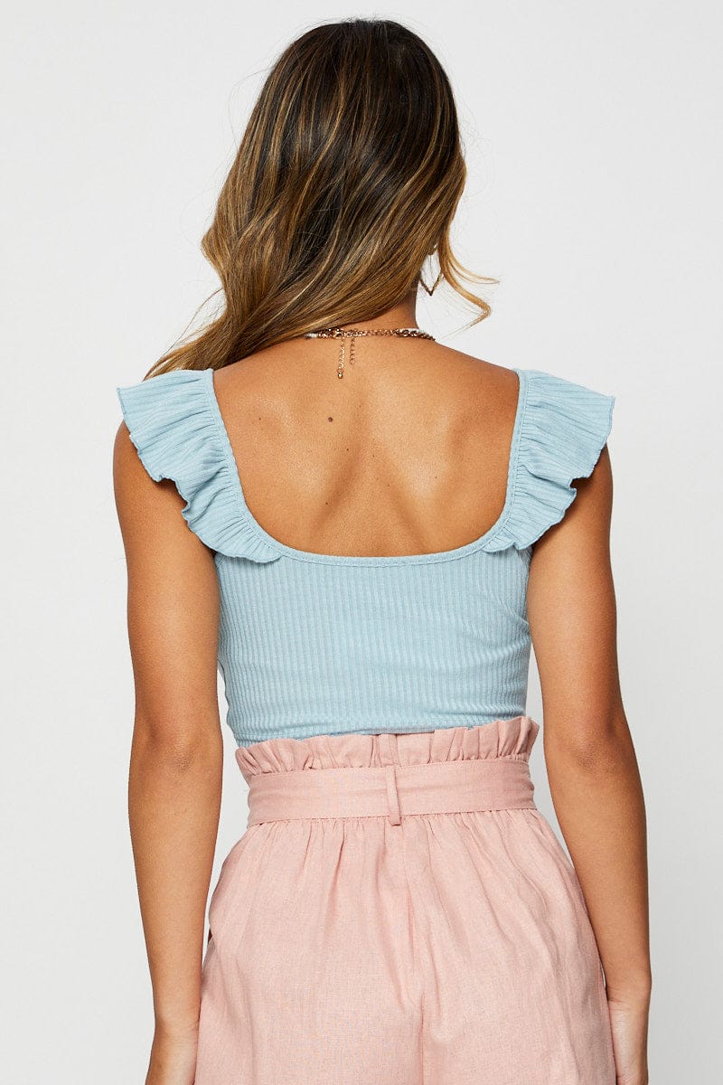 SHELL Blue Frill Detail Top Crop for Women by Ally