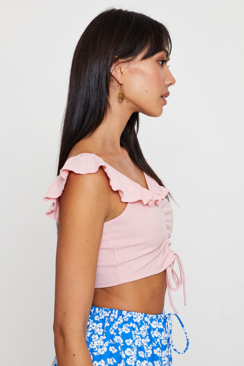 Shell Pink Top Pink Frill Detail Top Crop | Ally Fashion