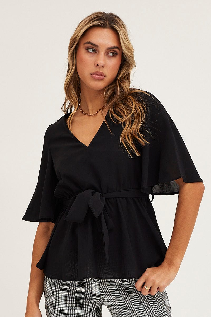 SHIRT Black Bell Sleeve Top for Women by Ally