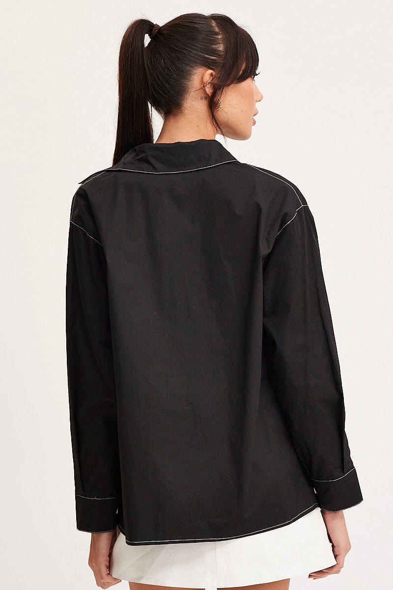 SHIRT Black Oversized Shirts Long Sleeve Collared for Women by Ally