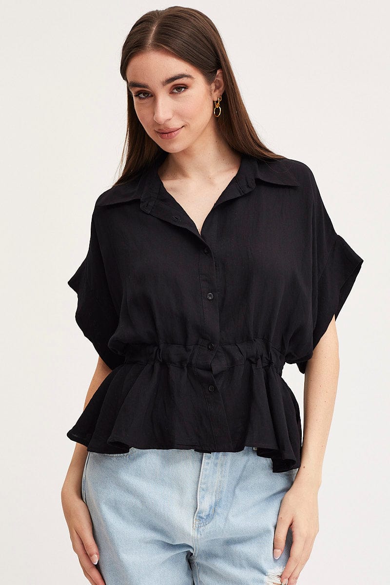 SHIRT Black Shirt Top Short Sleeve for Women by Ally