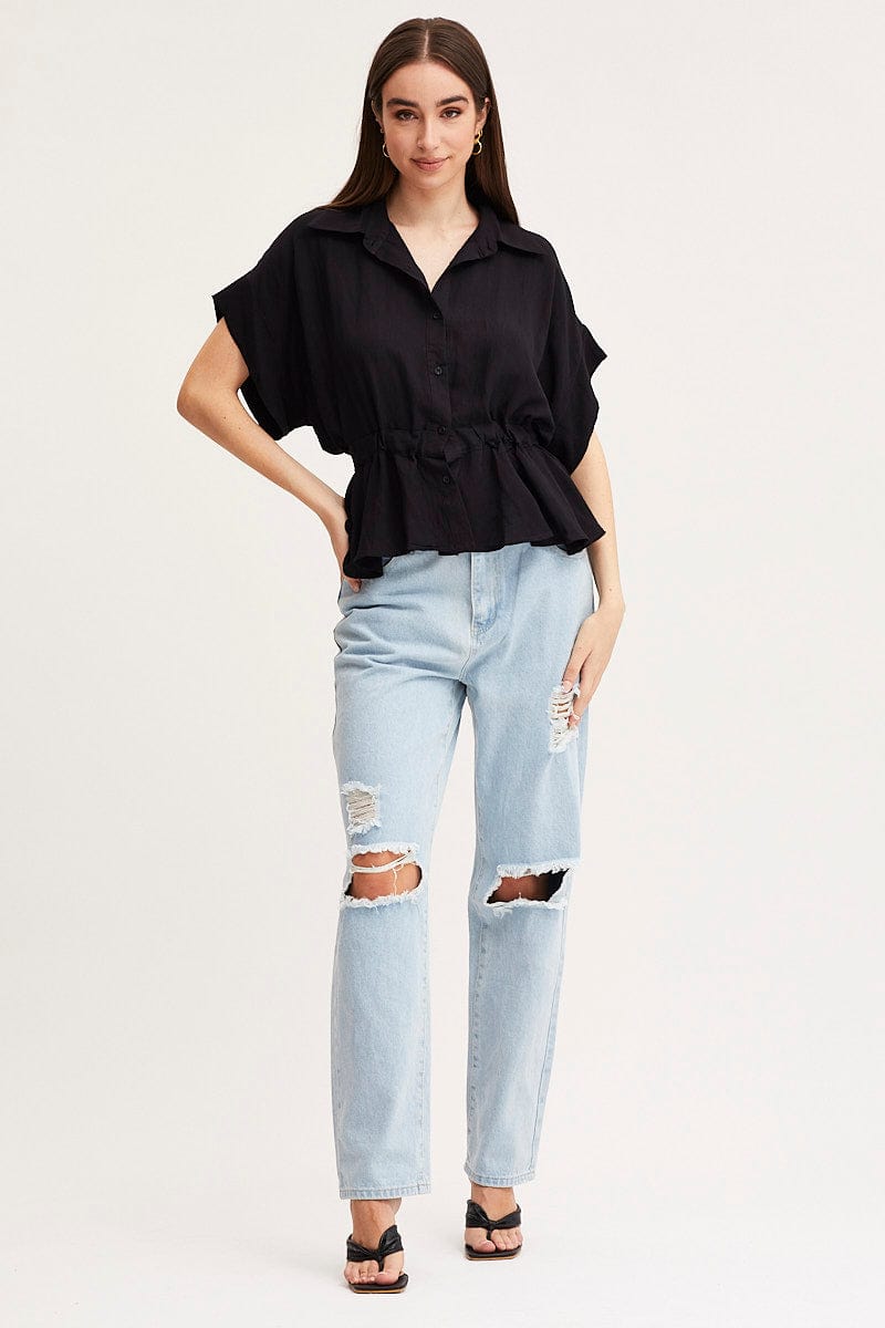 SHIRT Black Shirt Top Short Sleeve for Women by Ally