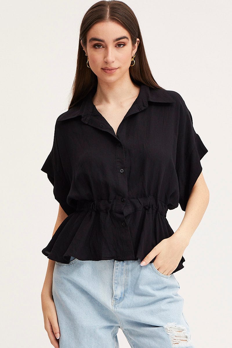 SHIRT Black Shirt Top Short Sleeve for Women by Ally