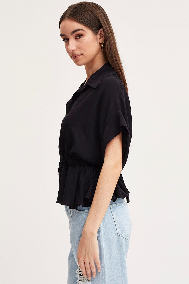 SHIRT Black Shirt Top Short Sleeve for Women by Ally