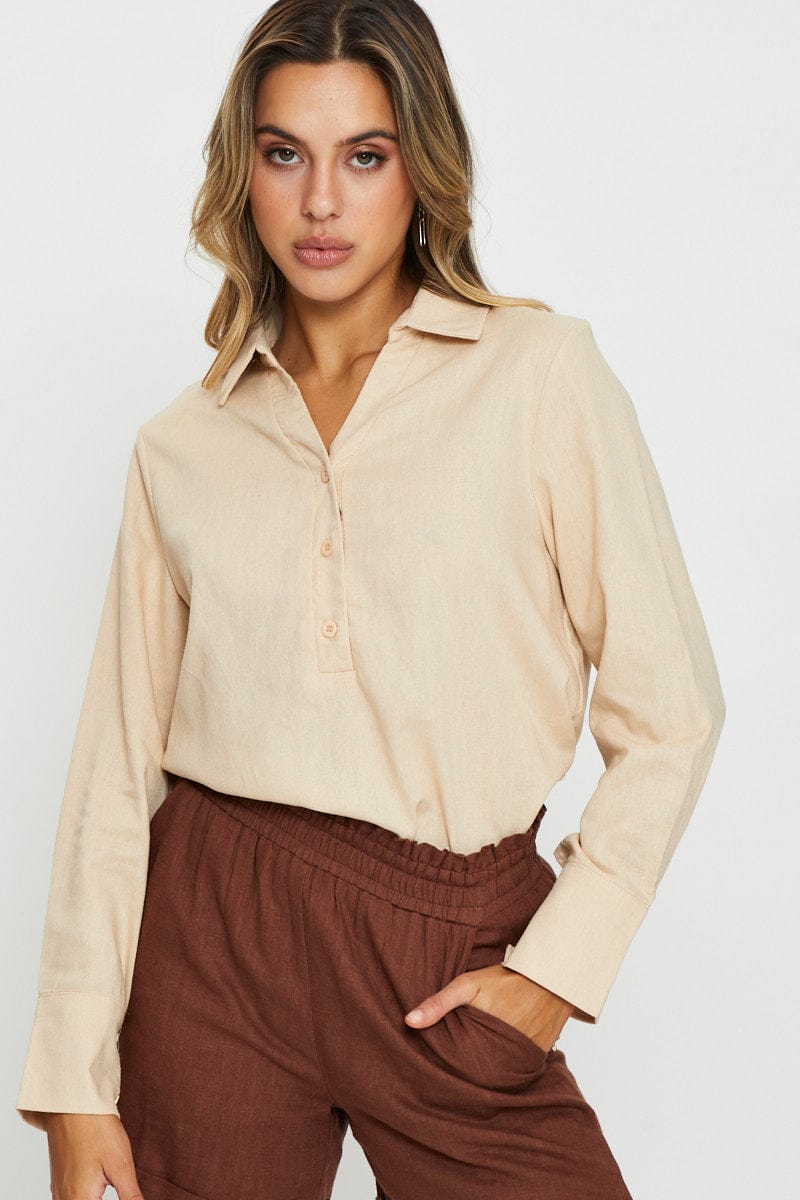 SHIRT Camel Oversized Shirts Collared for Women by Ally