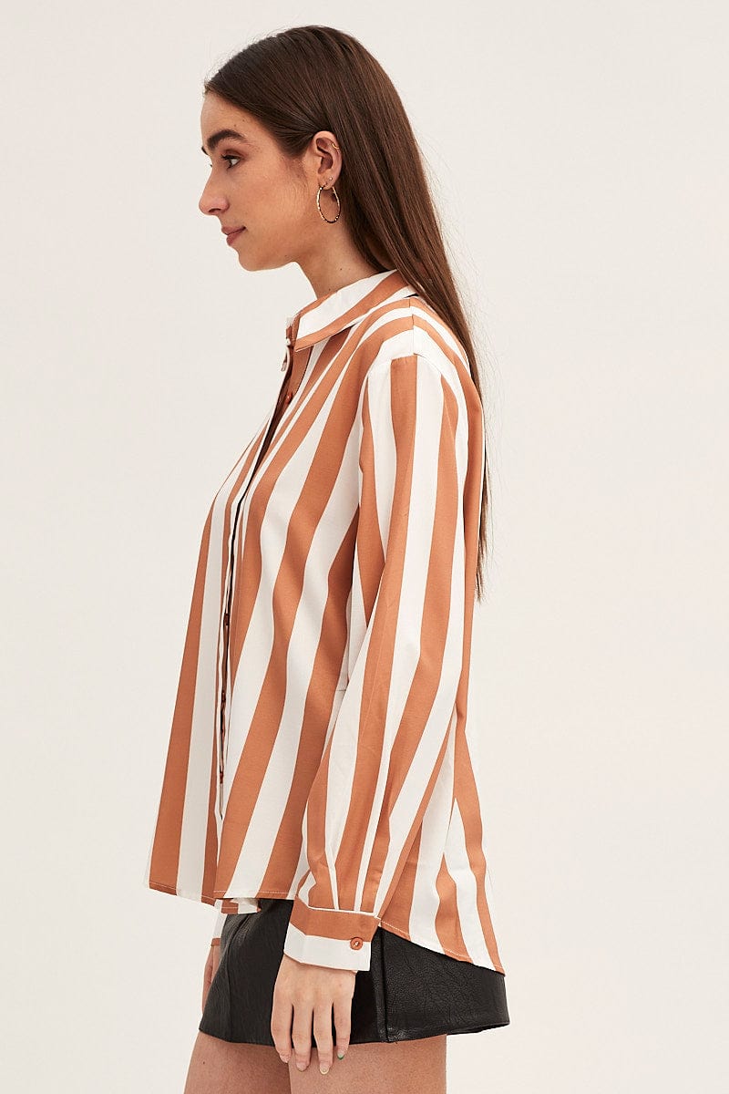SHIRT Camel Shirt Long Sleeve Collared Button Up Longline for Women by Ally