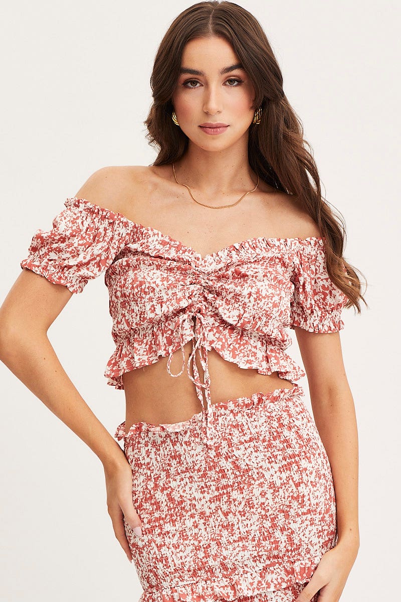SHIRT Floral Print Crop Top Short Sleeve Tie Up for Women by Ally