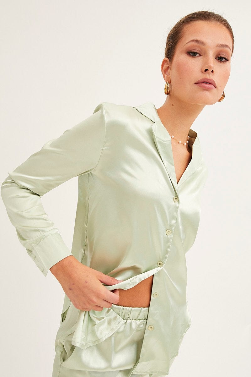 SHIRT Green Long Sleeve Shirt for Women by Ally
