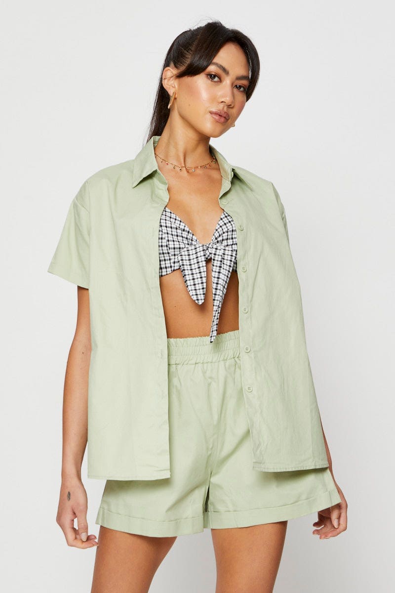 SHIRT Green Oversized Shirts Collared for Women by Ally