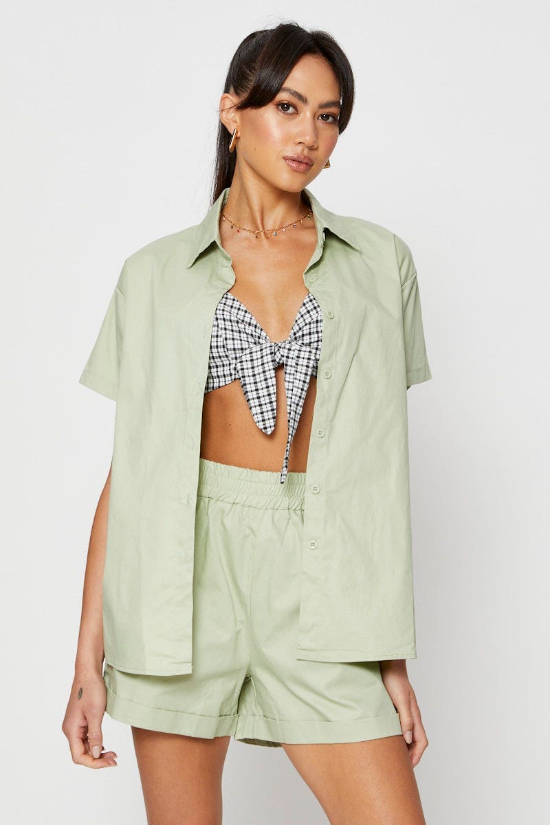 SHIRT Green Oversized Shirts Collared for Women by Ally
