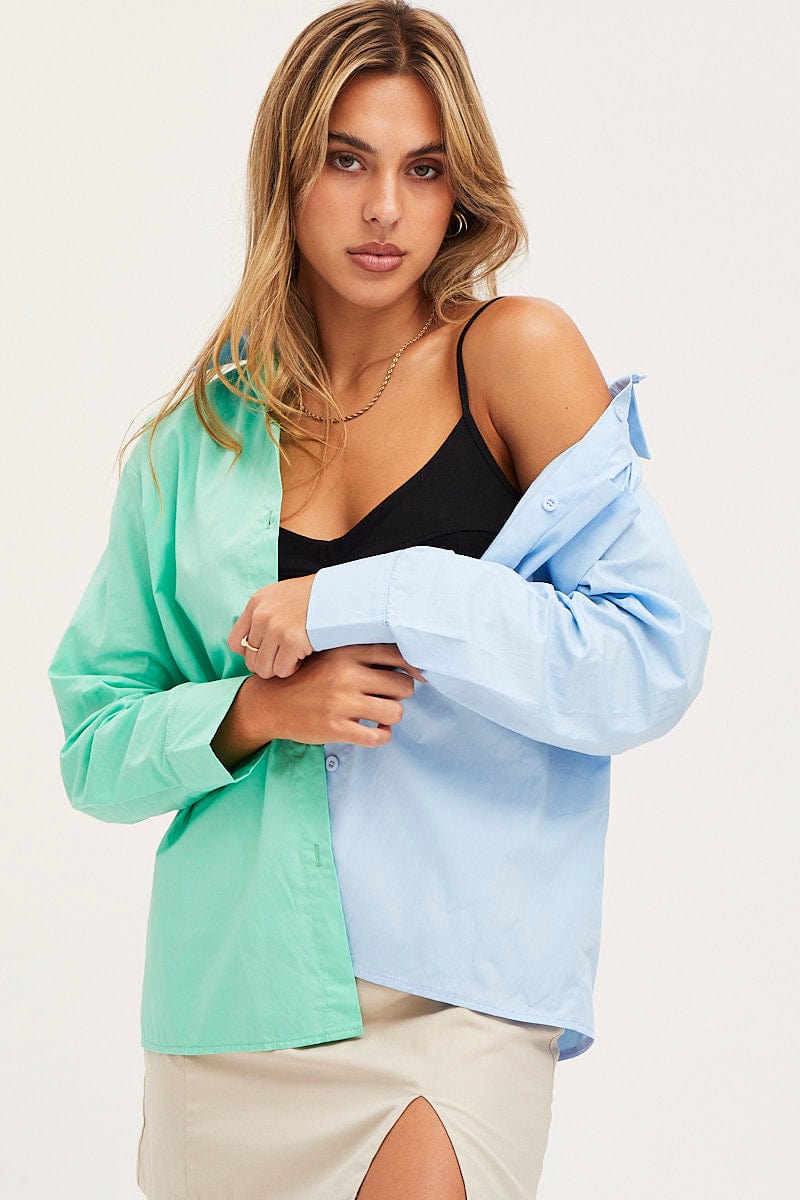 SHIRT Green Oversized Shirts Long Sleeve Collared for Women by Ally