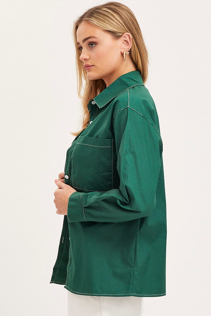 SHIRT Green Oversized Shirts Long Sleeve Collared for Women by Ally