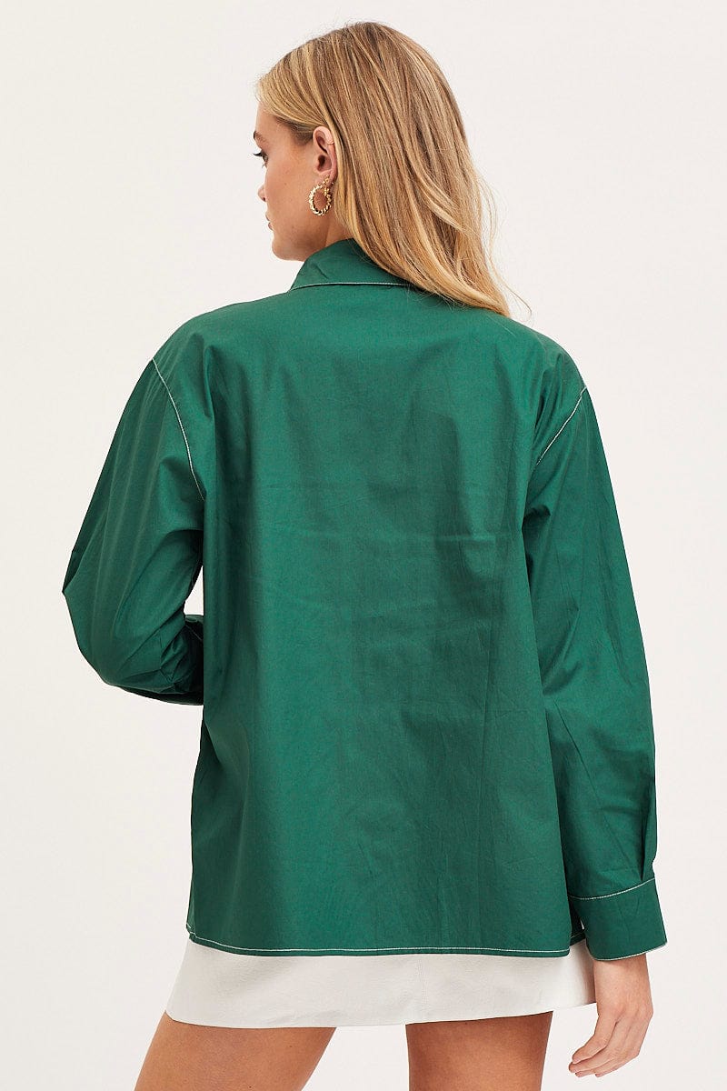 Women’s Green Oversized Shirts Long Sleeve Collared | Ally Fashion