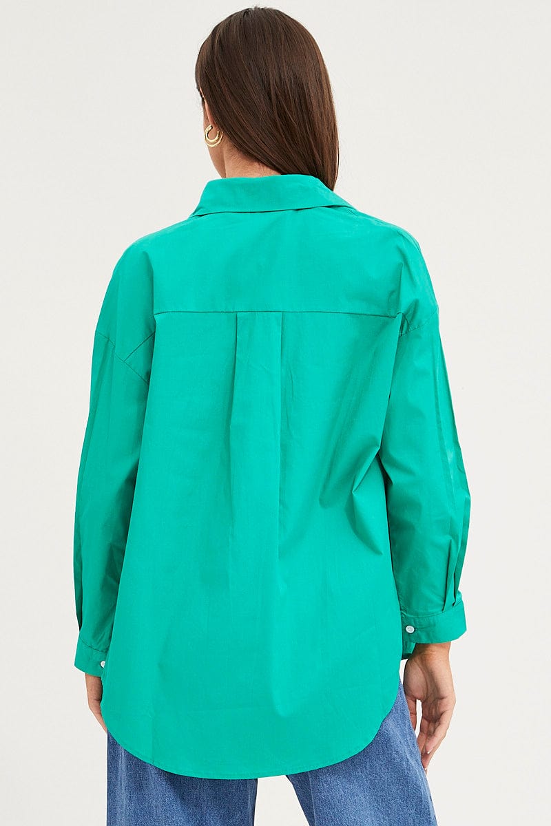 SHIRT Green Relaxed Shirts Long Sleeve Button Up for Women by Ally