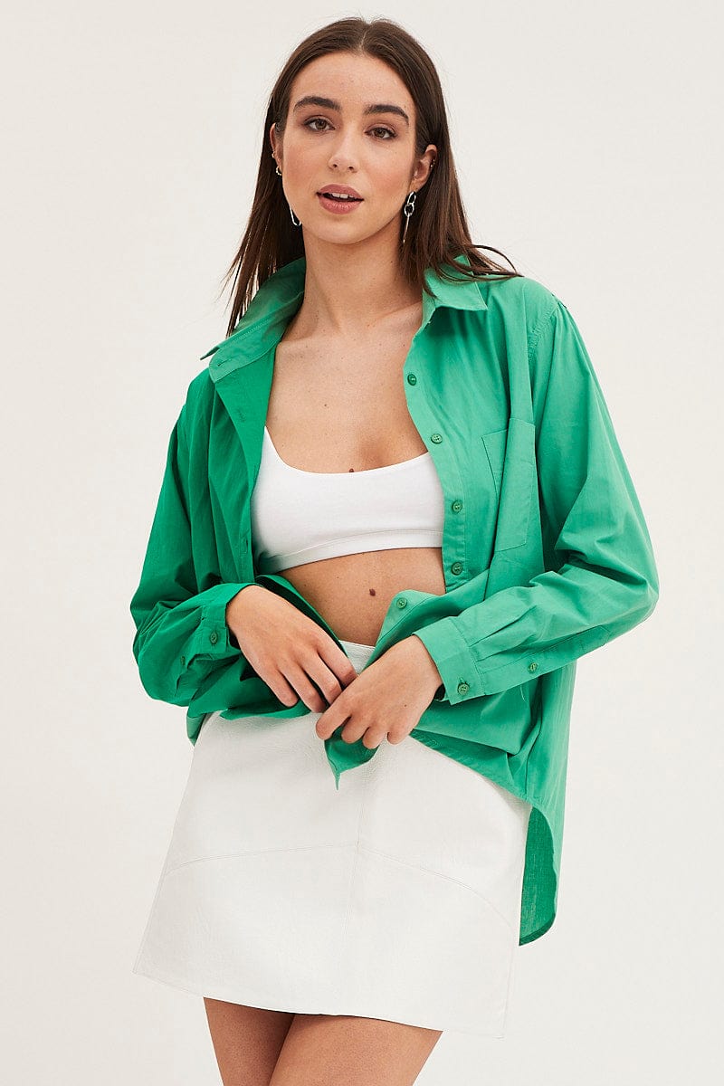 SHIRT Green Relaxed Shirts Long Sleeve Colour Block for Women by Ally