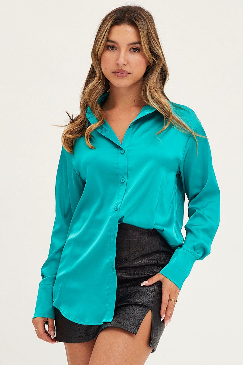 SHIRT Green Shirt Top Long Sleeve for Women by Ally