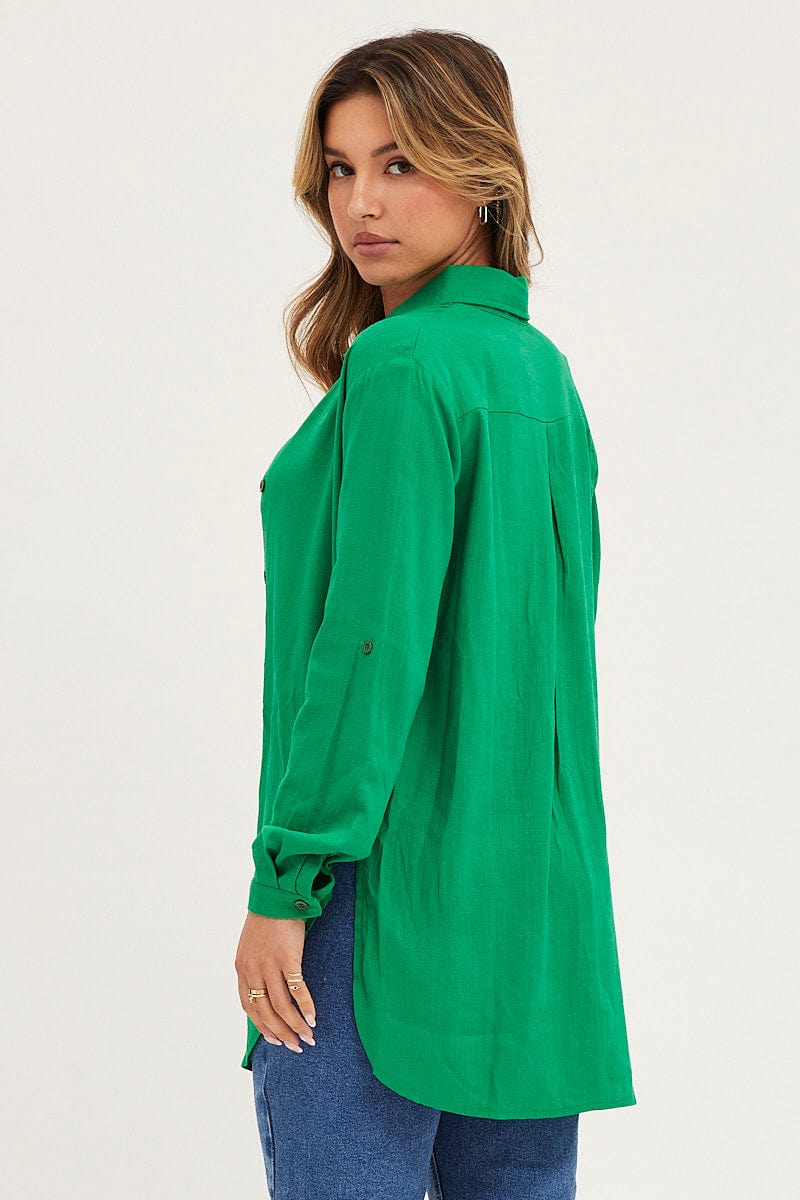 SHIRT Green Shirt Top Long Sleeve for Women by Ally