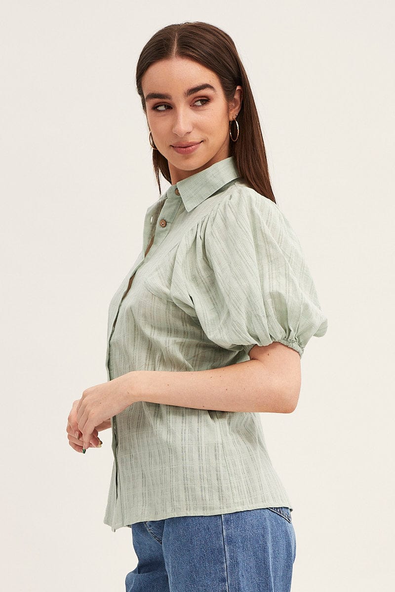 SHIRT Green Workwear Shirts Short Sleeve Button Up for Women by Ally