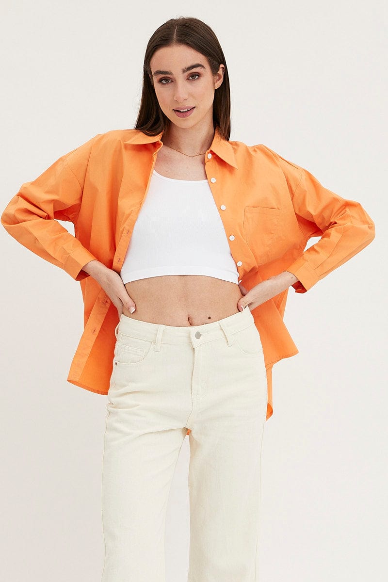 SHIRT Orange Relaxed Shirts Long Sleeve Button Up for Women by Ally