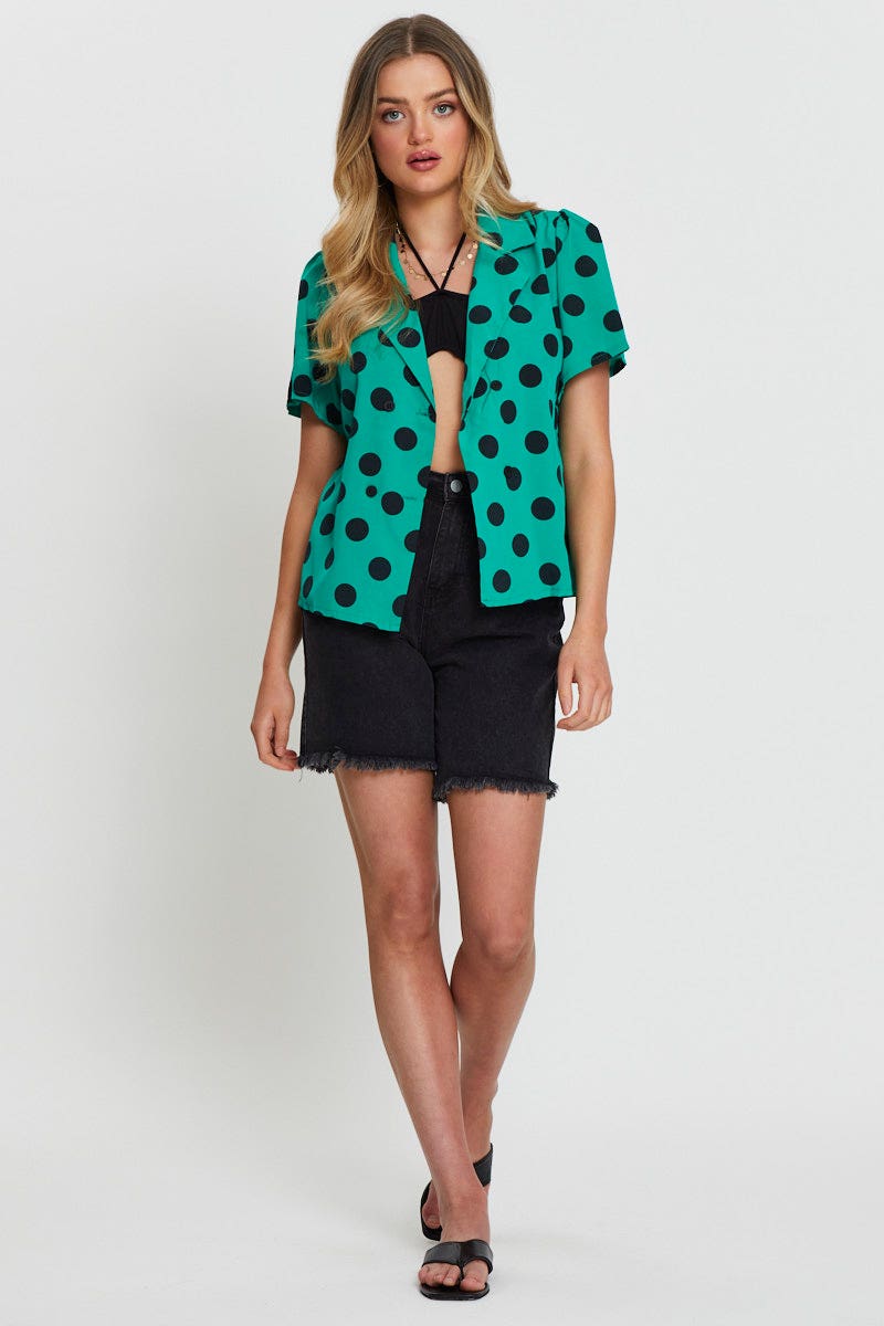 SHIRT Polka Dot Relaxed Shirts Short Sleeve for Women by Ally