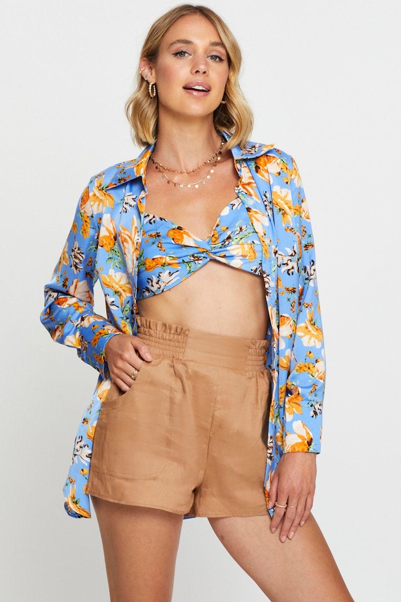 SHIRT Print Crop Shirts Long Sleeve for Women by Ally