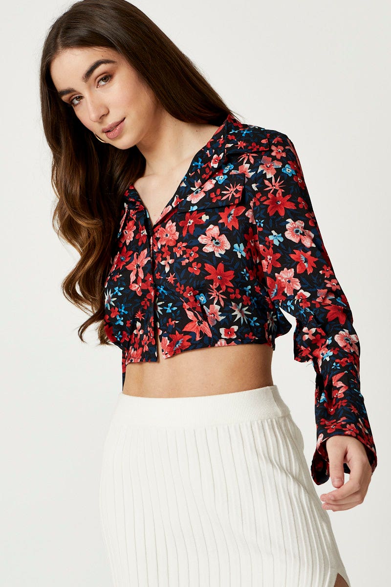 SHIRT Print Long Sleeve Top for Women by Ally