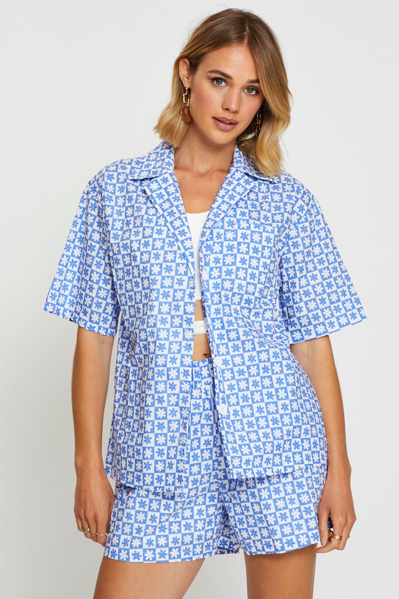 SHIRT Print Oversized Shirts Short Sleeve for Women by Ally